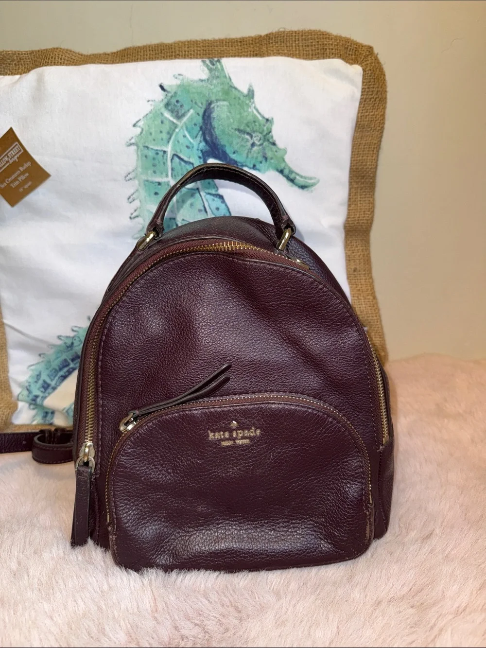 kate spade plum Pebbled Leather Mini Backpack — Deep Burgundy